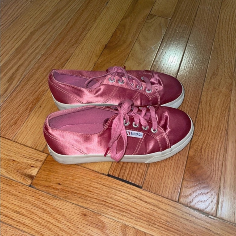Superga pink satin platform sneakers